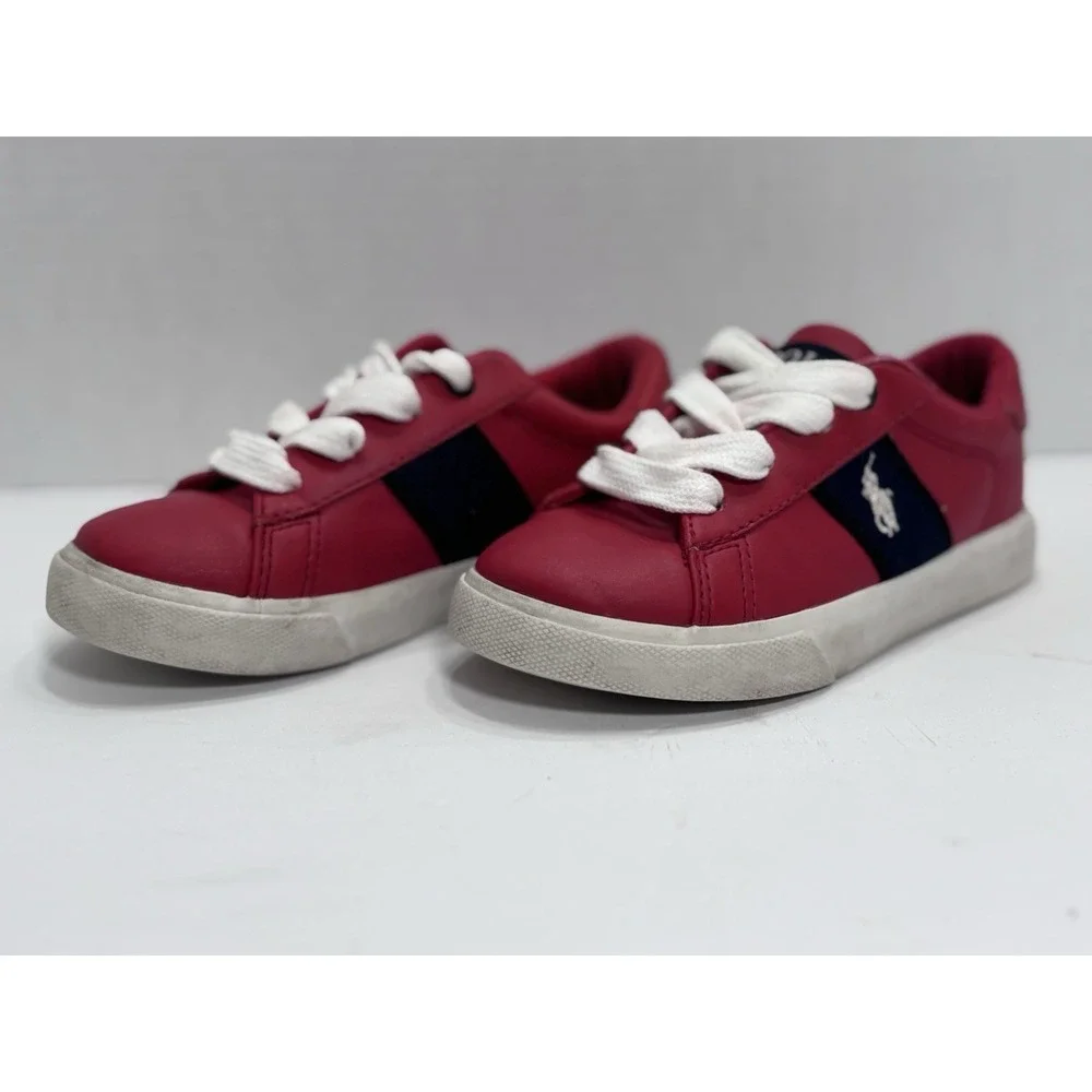 Polo‎ Ralph Lauren Geoff Sneakers Kids 10 Red Navy Low Top Shoes Lace Up